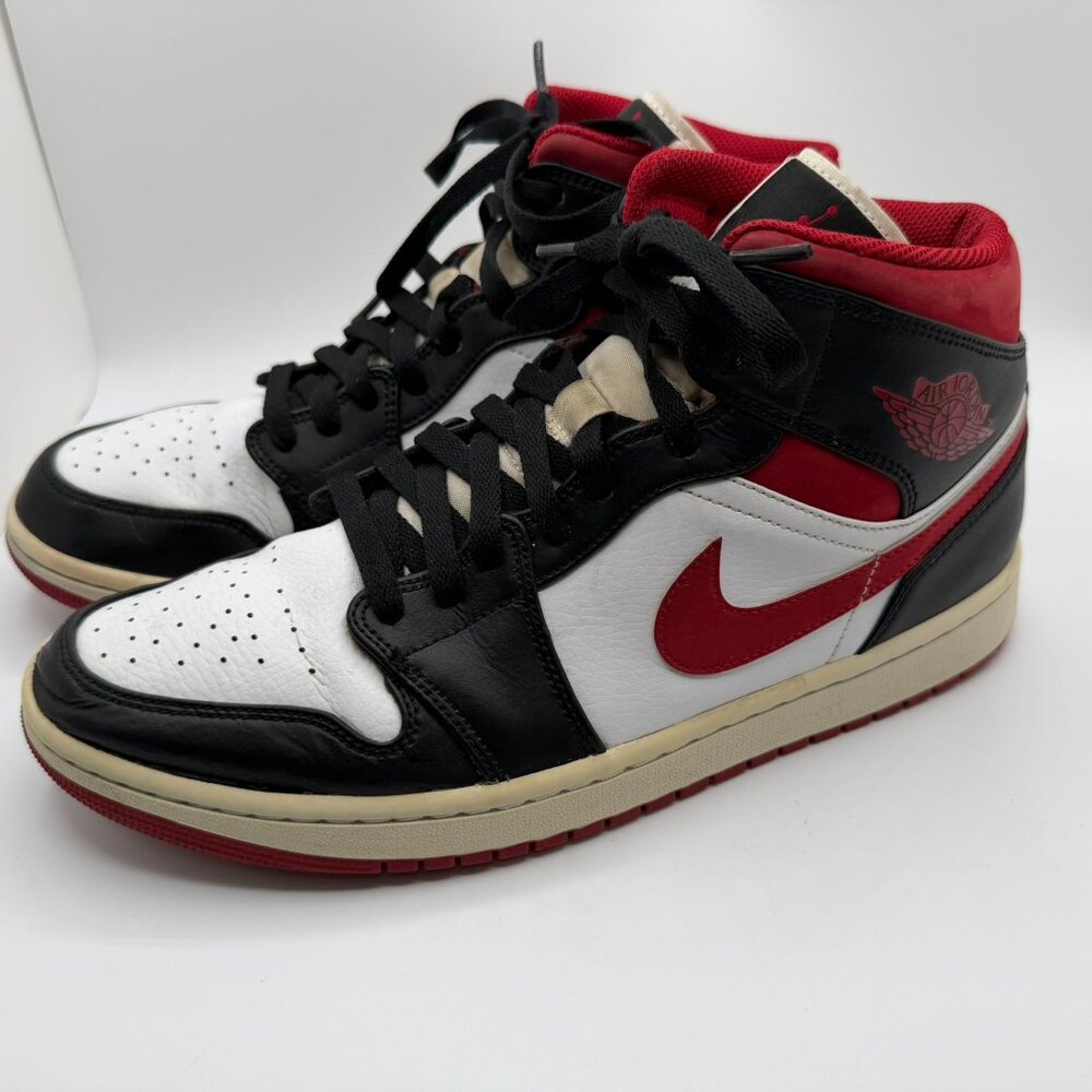 Nike Air Jordan 1 Mid Men's Size 10.5 Red Black White Leather High Top Sneakers